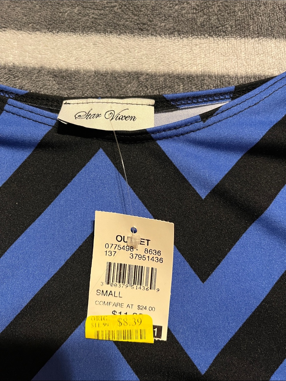 Star Vixen Blue and Black Chevron Cold-Shoulder Tunic - Picture 2 of 6